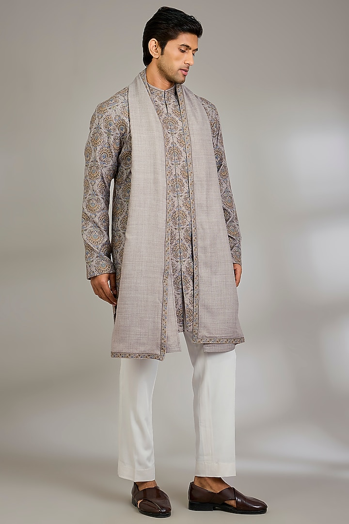 Grey Silk Groom Indowestern Jacket With Dupatta by Qbik Men at Pernia's Pop Up Shop