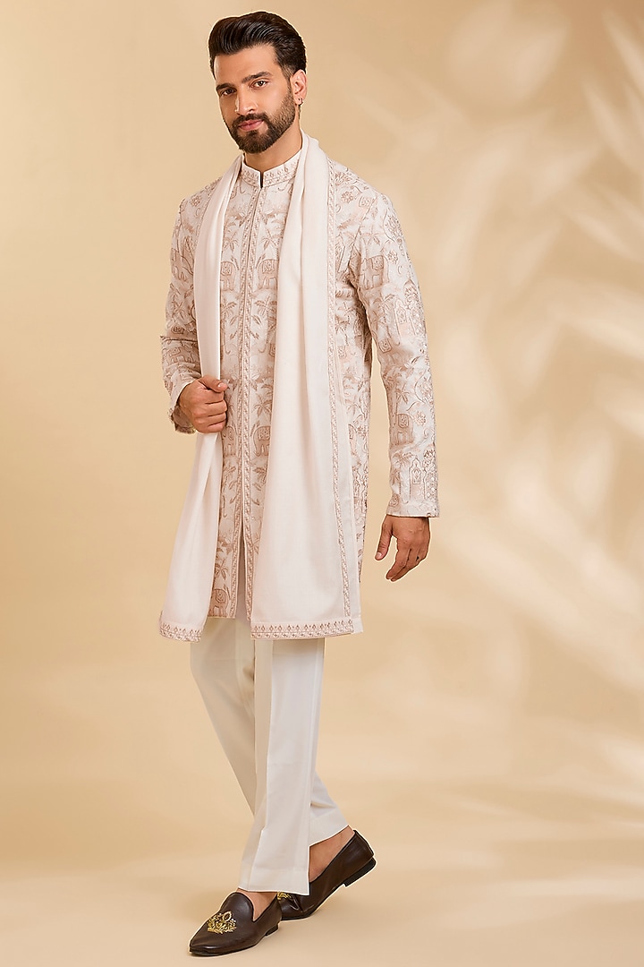 Ivory Silk Kurta Set by Qbik Men at Pernia's Pop Up Shop