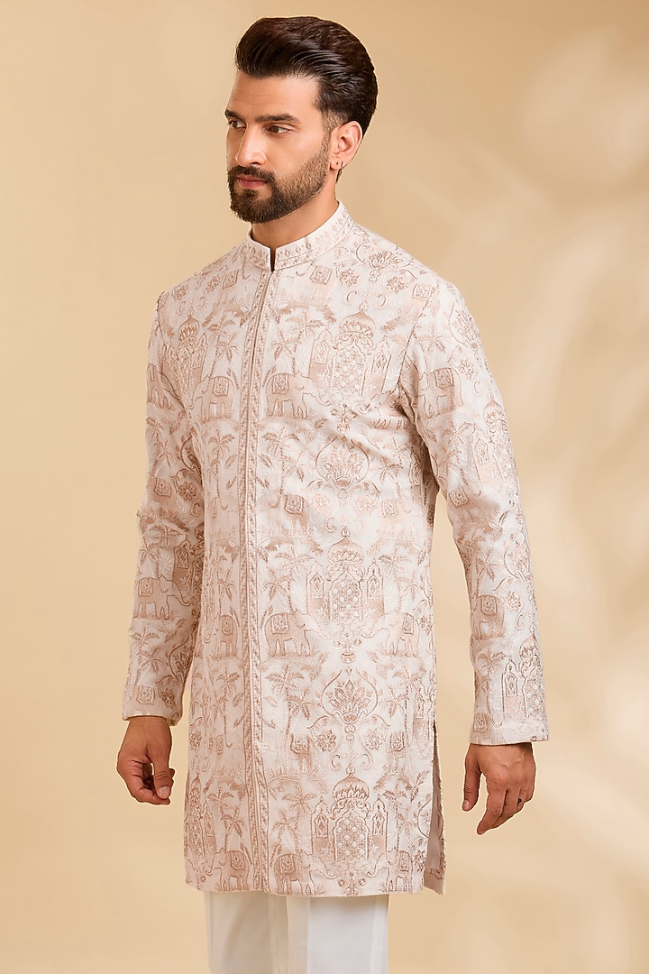 Ivory Silk Kurta Set by Qbik Men at Pernia's Pop Up Shop