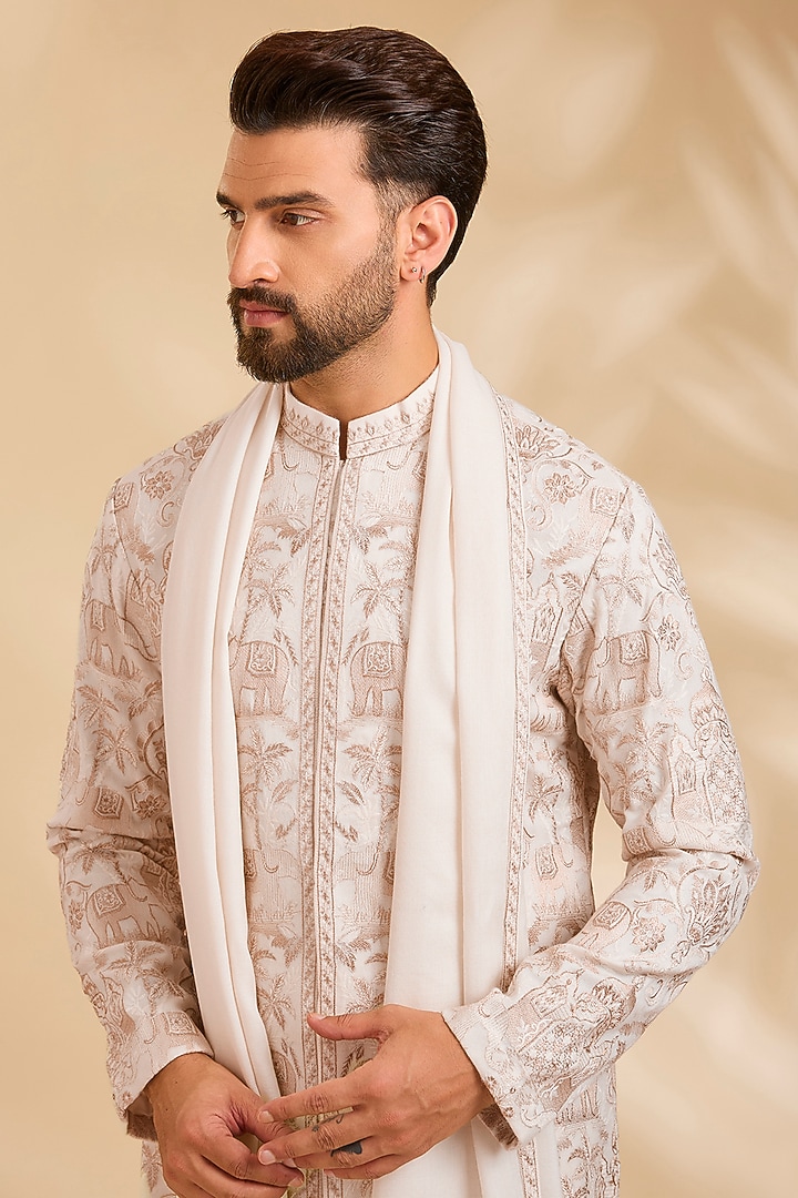 Ivory Silk Kurta Set by Qbik Men at Pernia's Pop Up Shop