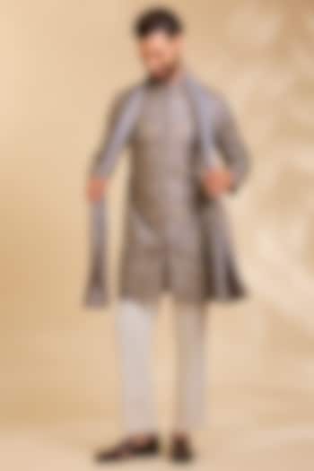 Grey Silk Kurta Set by Qbik Men at Pernia's Pop Up Shop