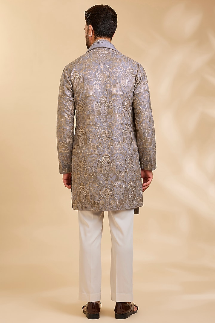Grey Silk Kurta Set by Qbik Men at Pernia's Pop Up Shop
