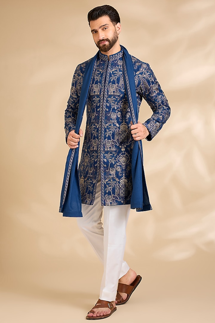 Teal Silk Kurta Set by Qbik Men at Pernia's Pop Up Shop