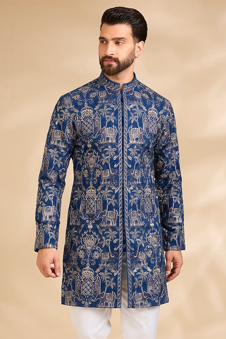 Teal Silk Kurta Set by Qbik Men at Pernia's Pop Up Shop
