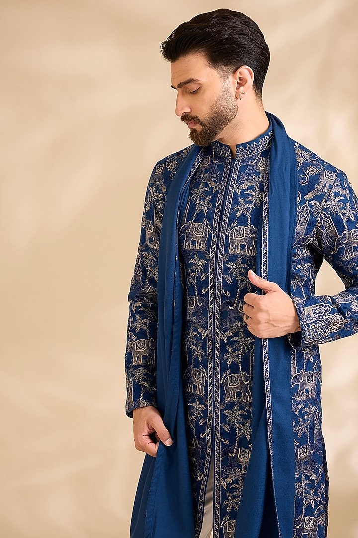Teal Silk Kurta Set by Qbik Men at Pernia's Pop Up Shop