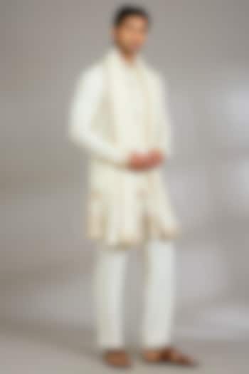 Ivory Silk Groom Indowestern Jacket With Dupatta by Qbik Men at Pernia's Pop Up Shop