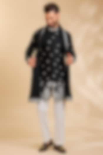 Black Silk Kurta Set by Qbik Men at Pernia's Pop Up Shop
