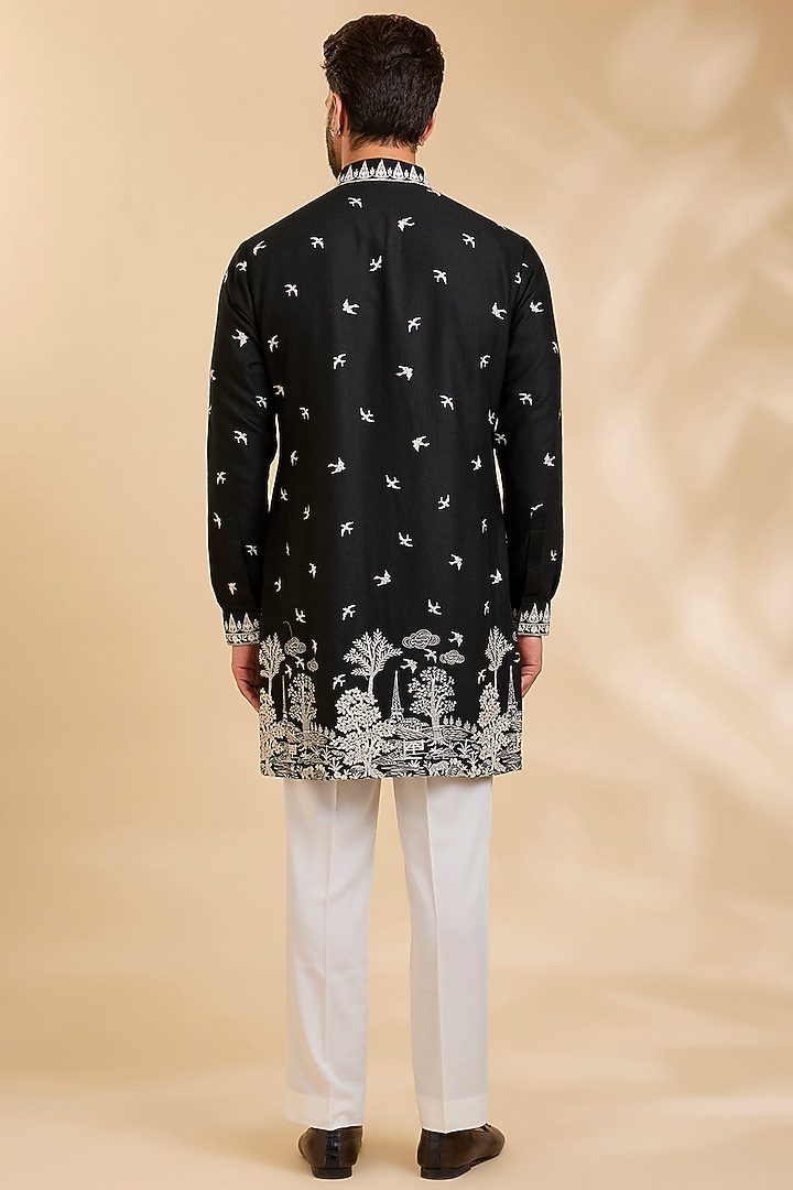 Black Silk Kurta Set by Qbik Men at Pernia's Pop Up Shop
