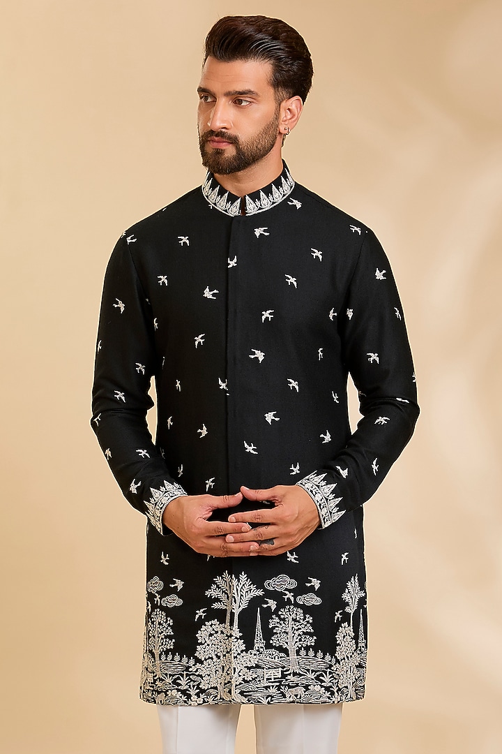 Black Silk Kurta Set by Qbik Men at Pernia's Pop Up Shop