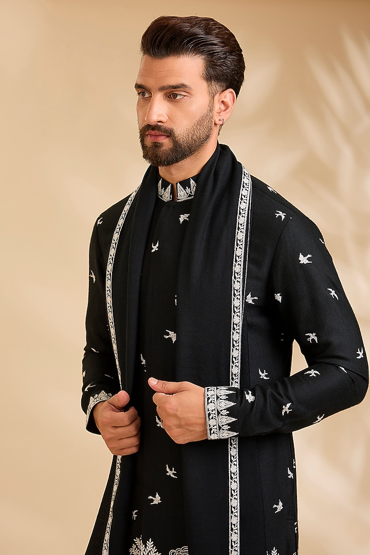 Black Silk Kurta Set by Qbik Men at Pernia's Pop Up Shop