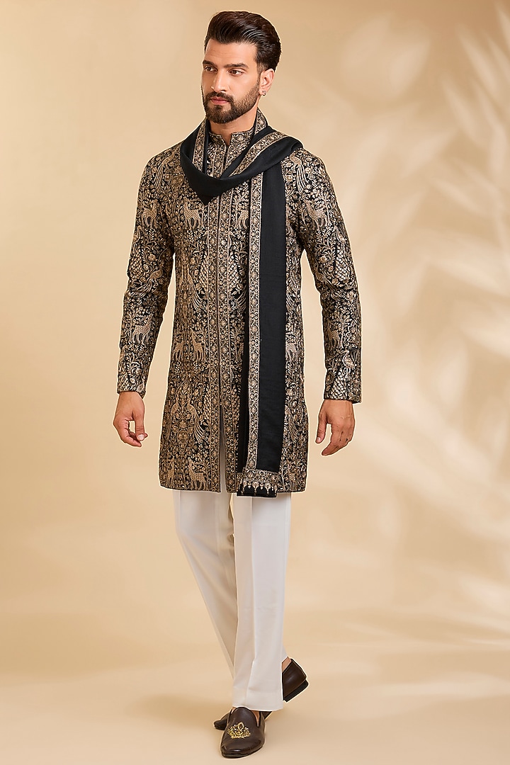 Black Silk Kurta Set by Qbik Men at Pernia's Pop Up Shop