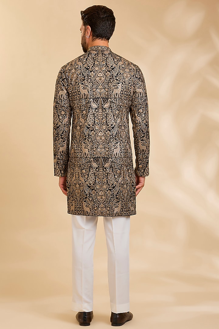 Black Silk Kurta Set by Qbik Men at Pernia's Pop Up Shop