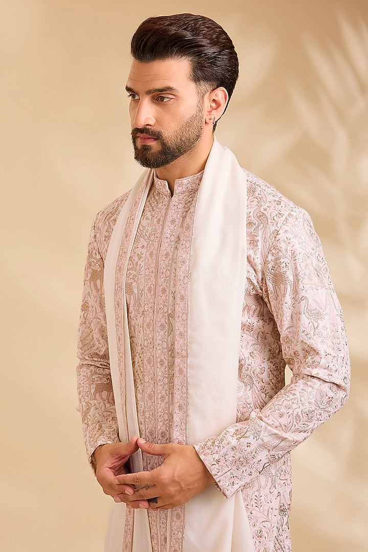 Ivory Silk Kurta Set by Qbik Men at Pernia's Pop Up Shop