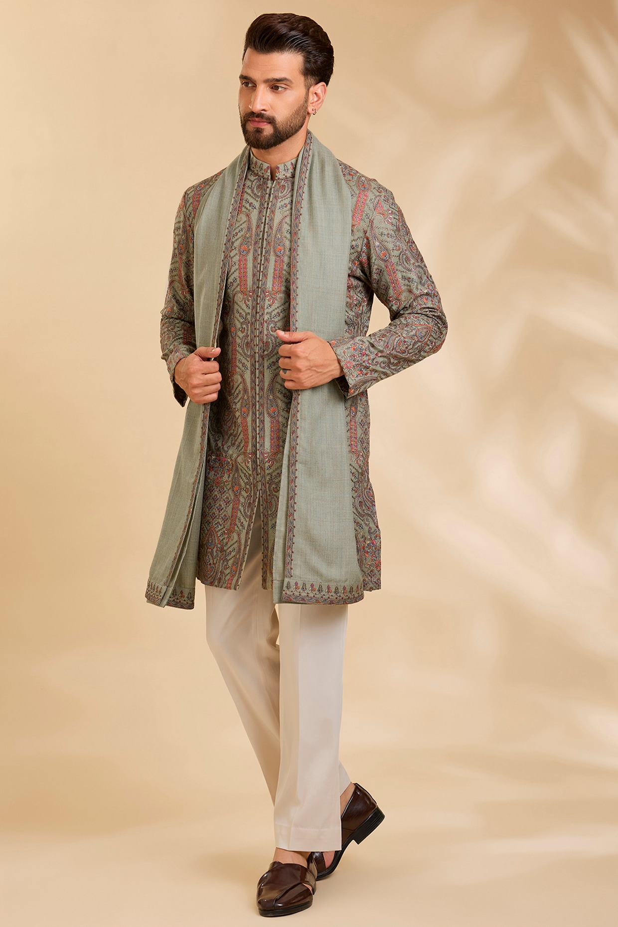 Qbik Pista-Colored Silk Kurta Set