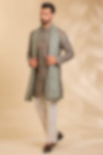 Pista-Colored Silk Kurta Set by Qbik Men at Pernia's Pop Up Shop