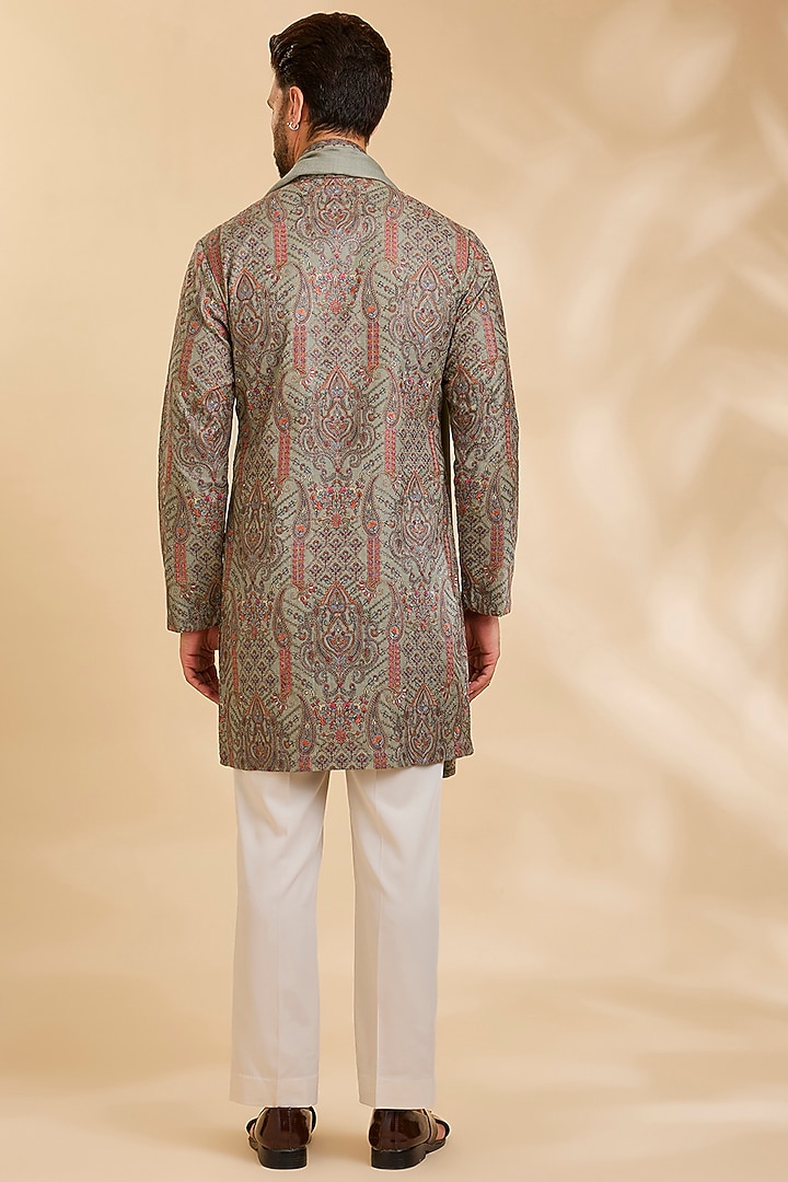 Pista-Colored Silk Kurta Set by Qbik Men at Pernia's Pop Up Shop