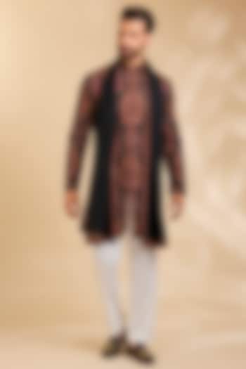 Black Silk Kurta Set by Qbik Men at Pernia's Pop Up Shop