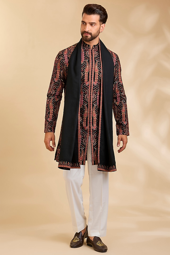 Black Silk Kurta Set by Qbik Men at Pernia's Pop Up Shop