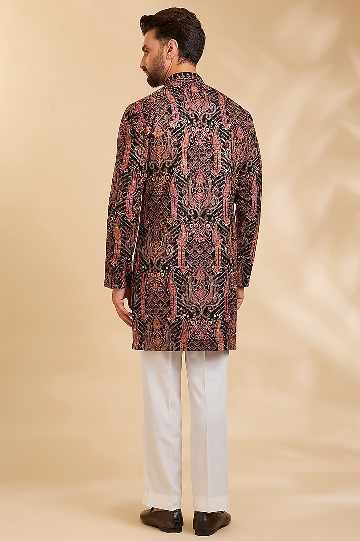 Black Silk Kurta Set by Qbik Men at Pernia's Pop Up Shop