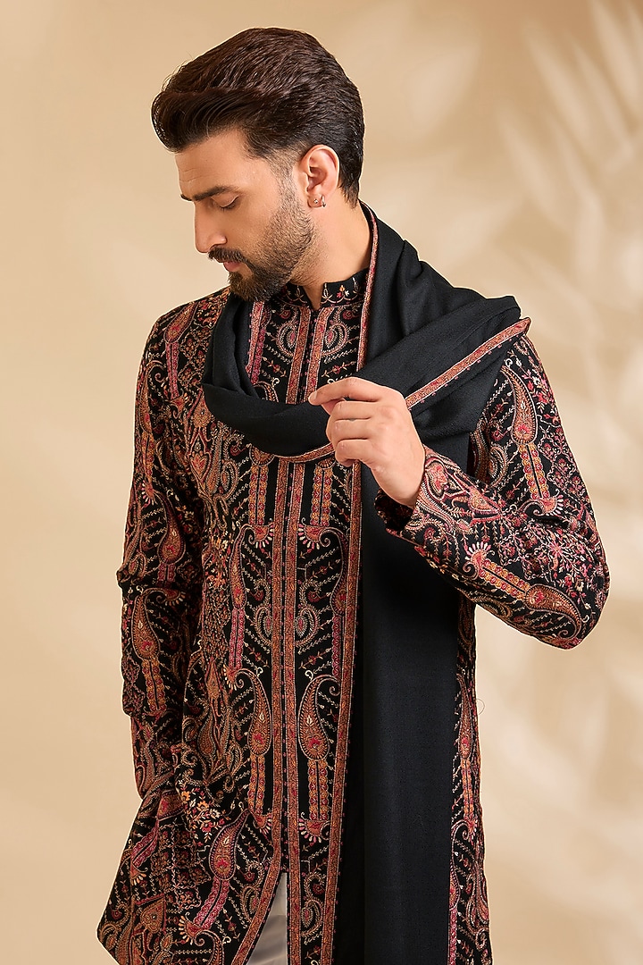 Black Silk Kurta Set by Qbik Men at Pernia's Pop Up Shop