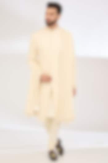 Cream Jacquard Embroidered Sherwani Set by Qbik Men at Pernia's Pop Up Shop