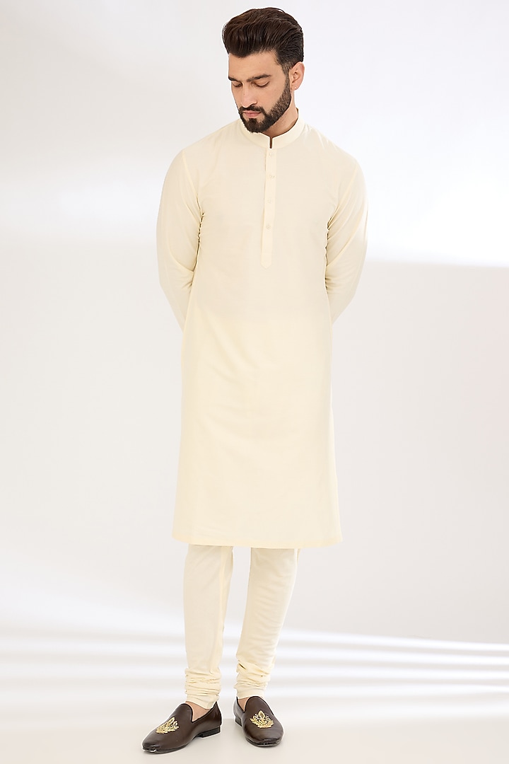 Cream Jacquard Embroidered Sherwani Set by Qbik Men at Pernia's Pop Up Shop