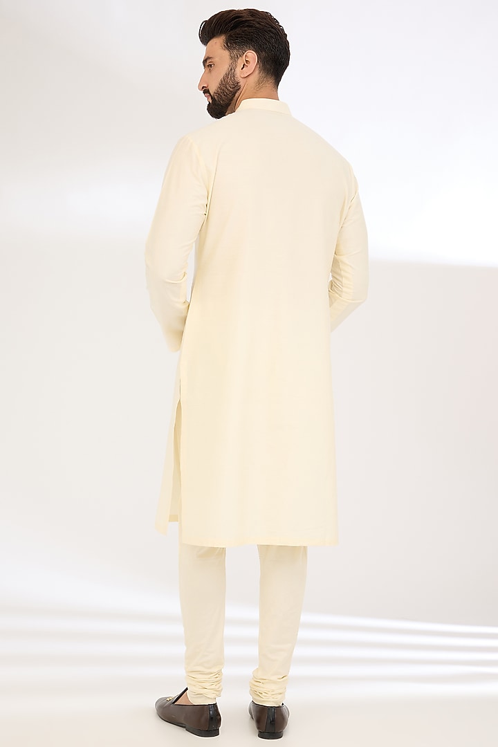 Cream Jacquard Embroidered Sherwani Set by Qbik Men at Pernia's Pop Up Shop