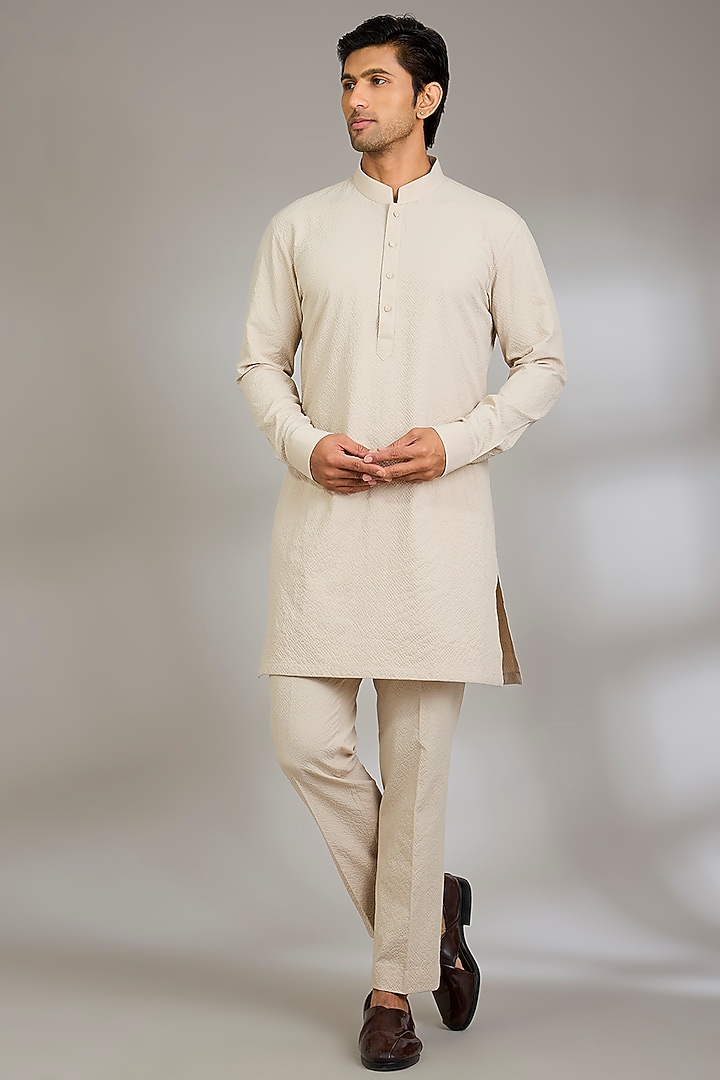 Red Silk Bundi Jacket Set by Qbik Men at Pernia's Pop Up Shop