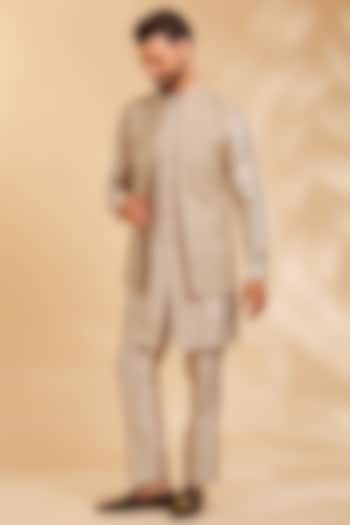 Beige Silk Bundi Jacket Set by Qbik Men at Pernia's Pop Up Shop