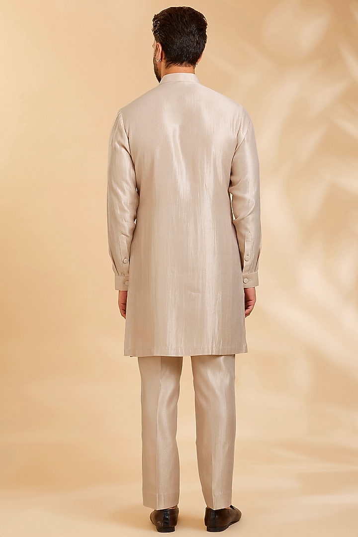 Beige Silk Bundi Jacket Set by Qbik Men at Pernia's Pop Up Shop