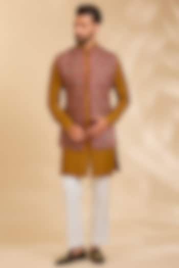 Mustard Silk Bundi Jacket Set by Qbik Men at Pernia's Pop Up Shop