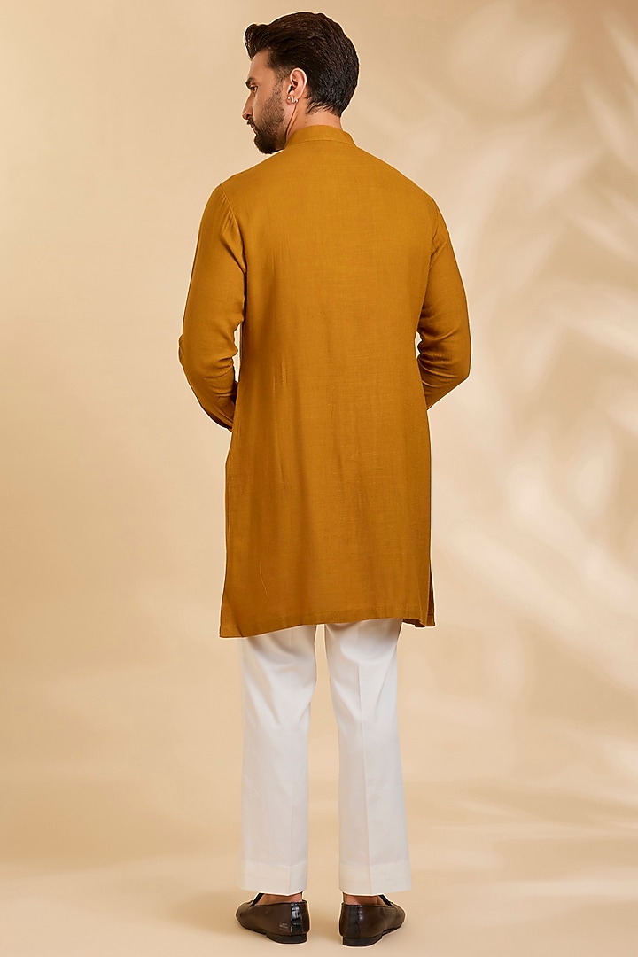 Mustard Silk Bundi Jacket Set by Qbik Men at Pernia's Pop Up Shop
