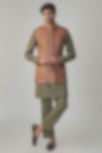 Mustard Wool Silk Blend Bundi Jacket Set by Qbik Men at Pernia's Pop Up Shop