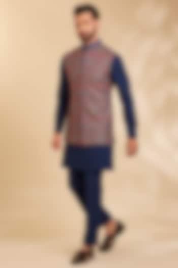 Blue Silk Bundi Jacket Set by Qbik Men at Pernia's Pop Up Shop