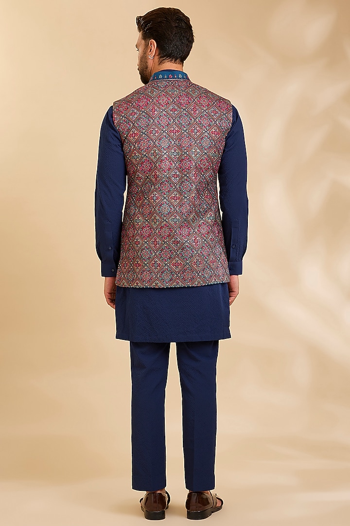 Blue Silk Bundi Jacket Set by Qbik Men at Pernia's Pop Up Shop