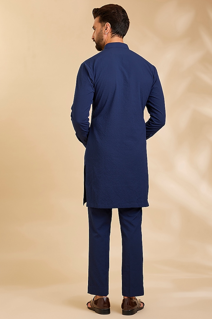 Blue Silk Bundi Jacket Set by Qbik Men at Pernia's Pop Up Shop