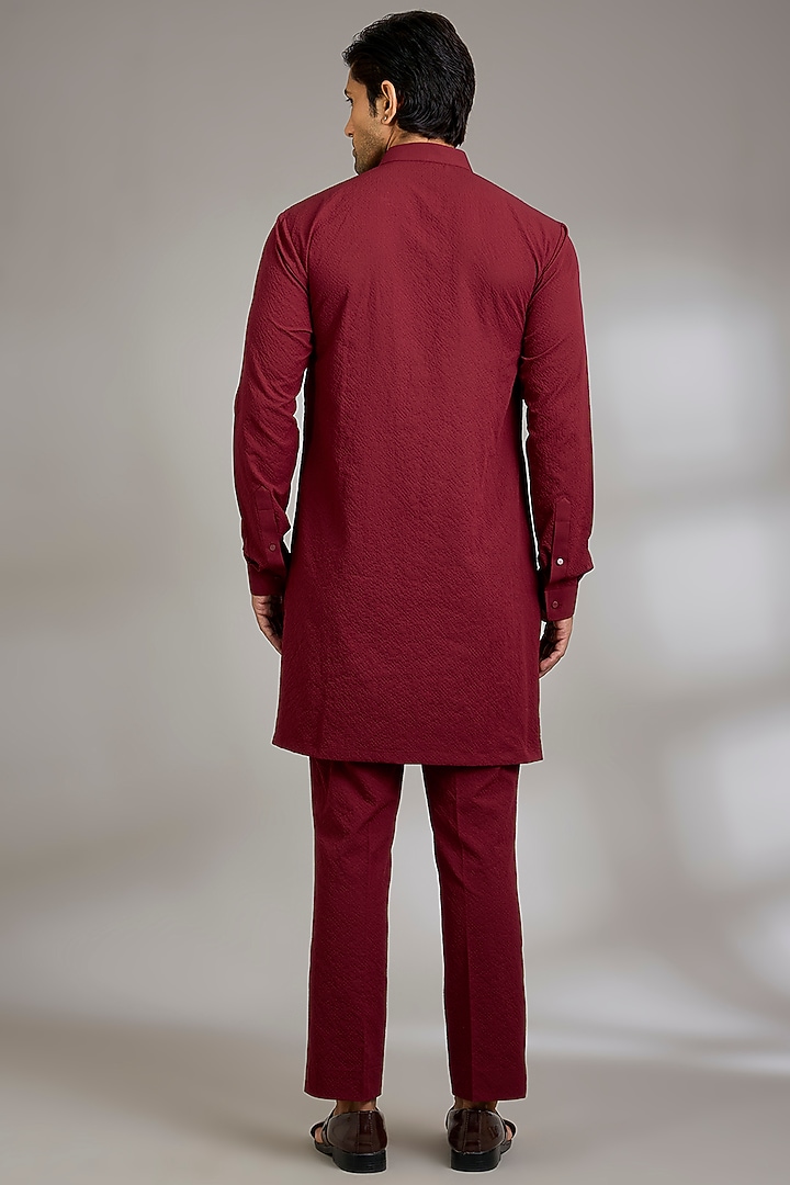 Maroon Silk Bundi Jacket Set by Qbik Men at Pernia's Pop Up Shop