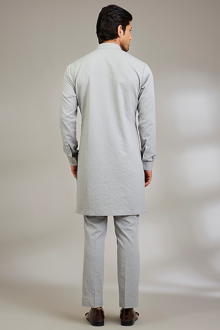 Grey Silk Bundi Jacket Set by Qbik Men at Pernia's Pop Up Shop