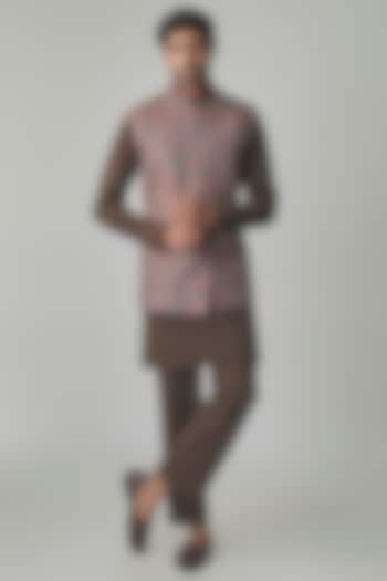 Brown Wool Silk Blend Bundi Jacket Set by Qbik Men at Pernia's Pop Up Shop