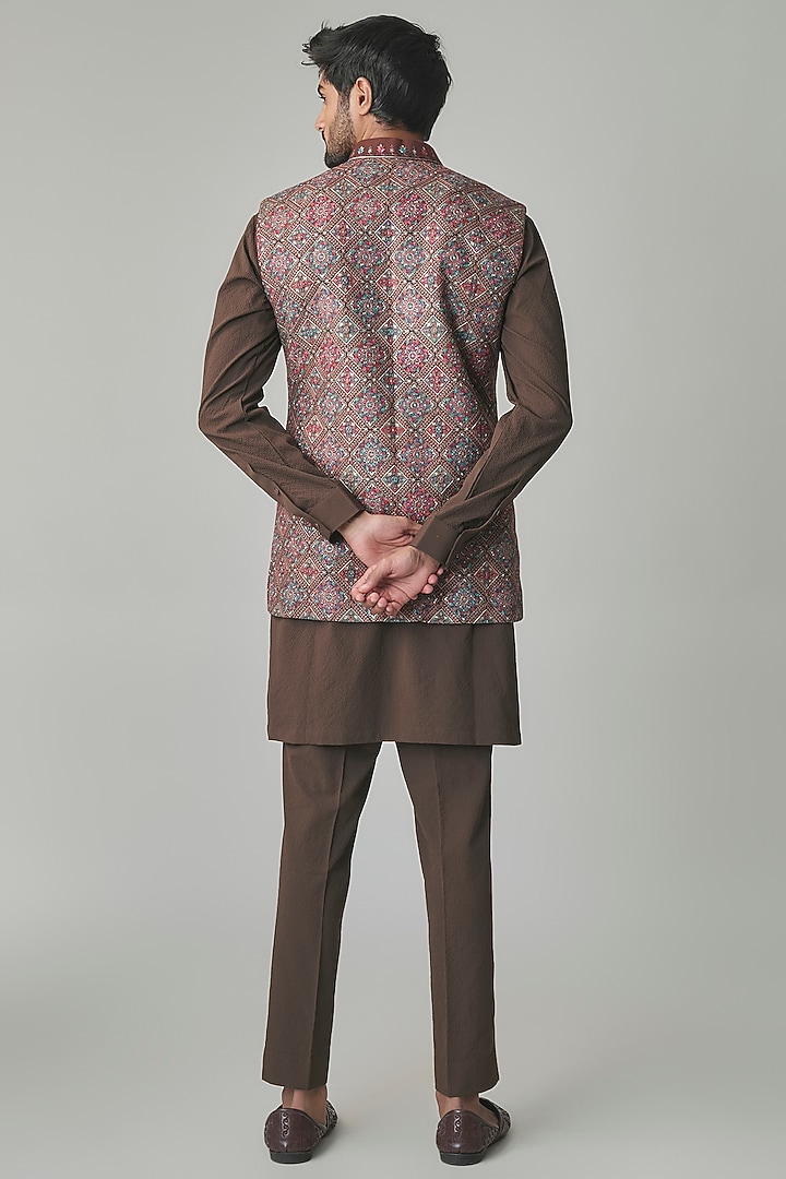 Brown Wool Silk Blend Bundi Jacket Set by Qbik Men at Pernia's Pop Up Shop