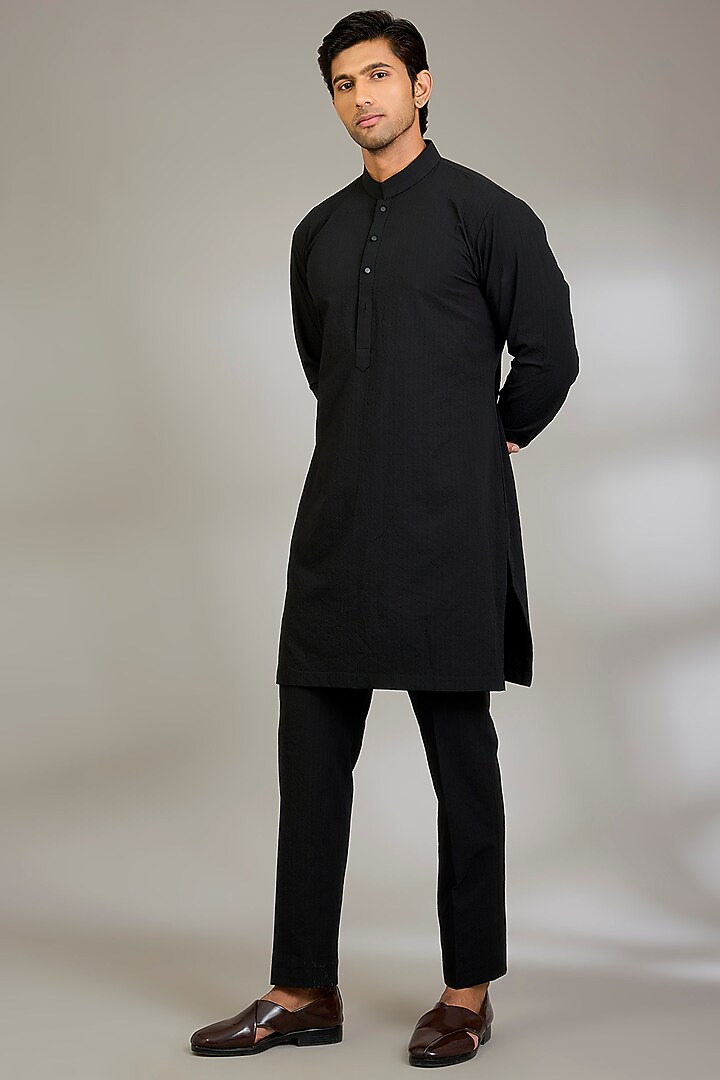 Black Silk Bundi Jacket Set by Qbik Men at Pernia's Pop Up Shop