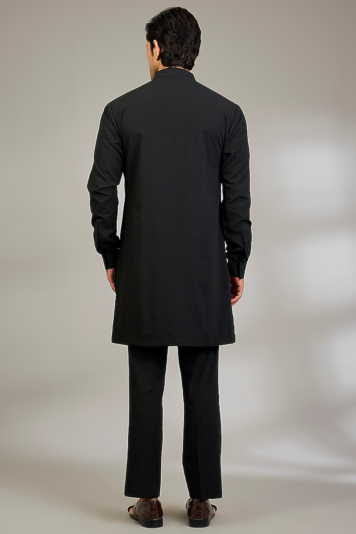 Black Silk Bundi Jacket Set by Qbik Men at Pernia's Pop Up Shop