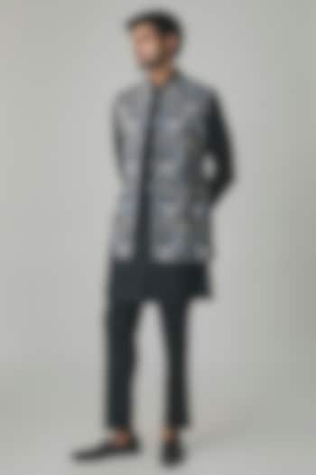 Black Wool Silk Blend Bundi Jacket Set by Qbik Men at Pernia's Pop Up Shop