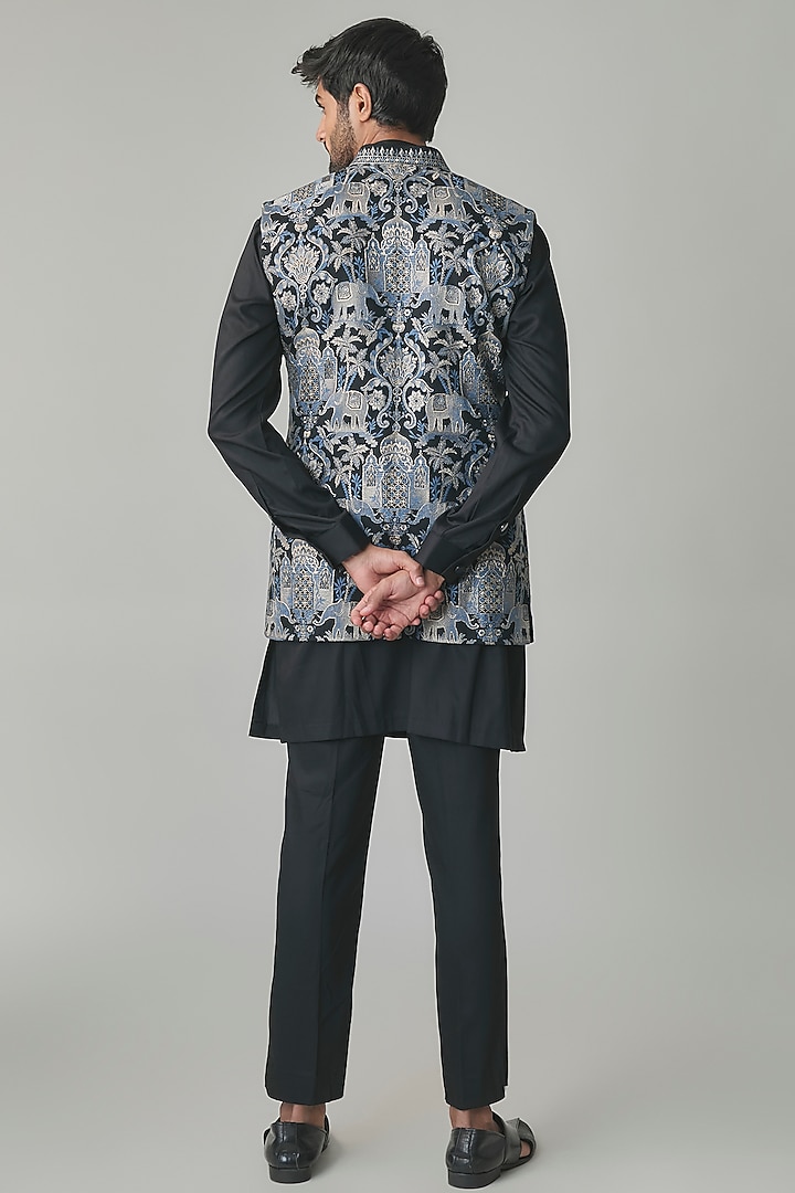 Black Wool Silk Blend Bundi Jacket Set by Qbik Men at Pernia's Pop Up Shop