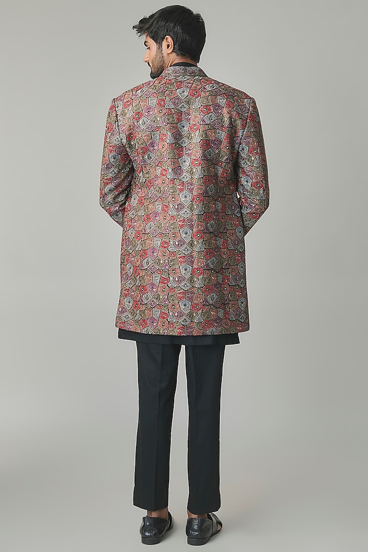 Multi-Colored Wool Silk Blend Groom Indowestern Set by Qbik Men at Pernia's Pop Up Shop