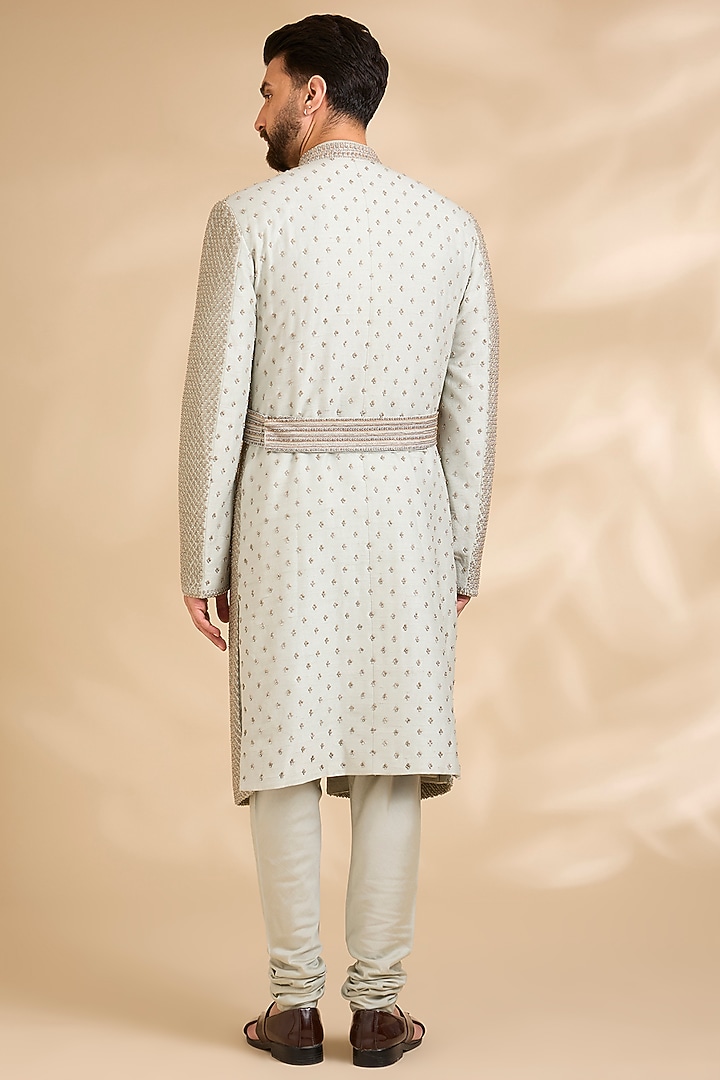 Mint Silk Groom Sherwani Set by Qbik Men at Pernia's Pop Up Shop