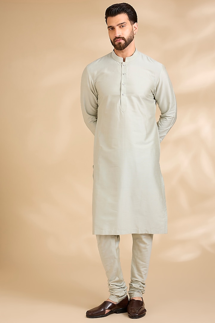 Mint Silk Groom Sherwani Set by Qbik Men at Pernia's Pop Up Shop