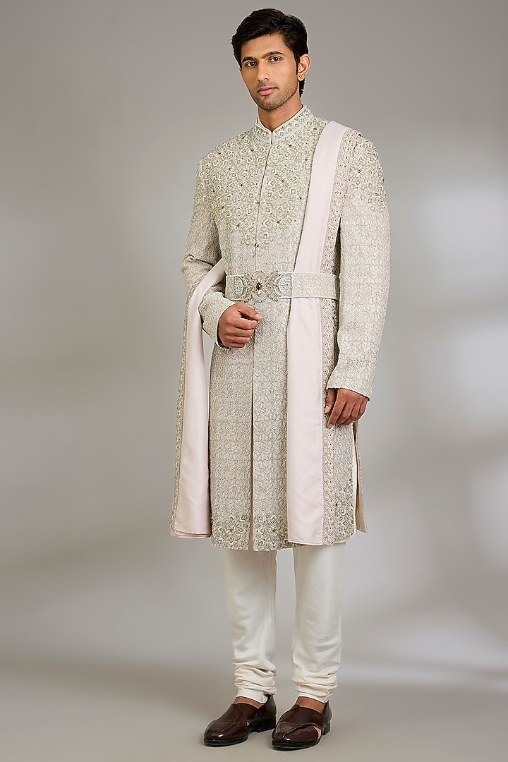 Blush Silk Groom Sherwani Set by Qbik Men at Pernia's Pop Up Shop