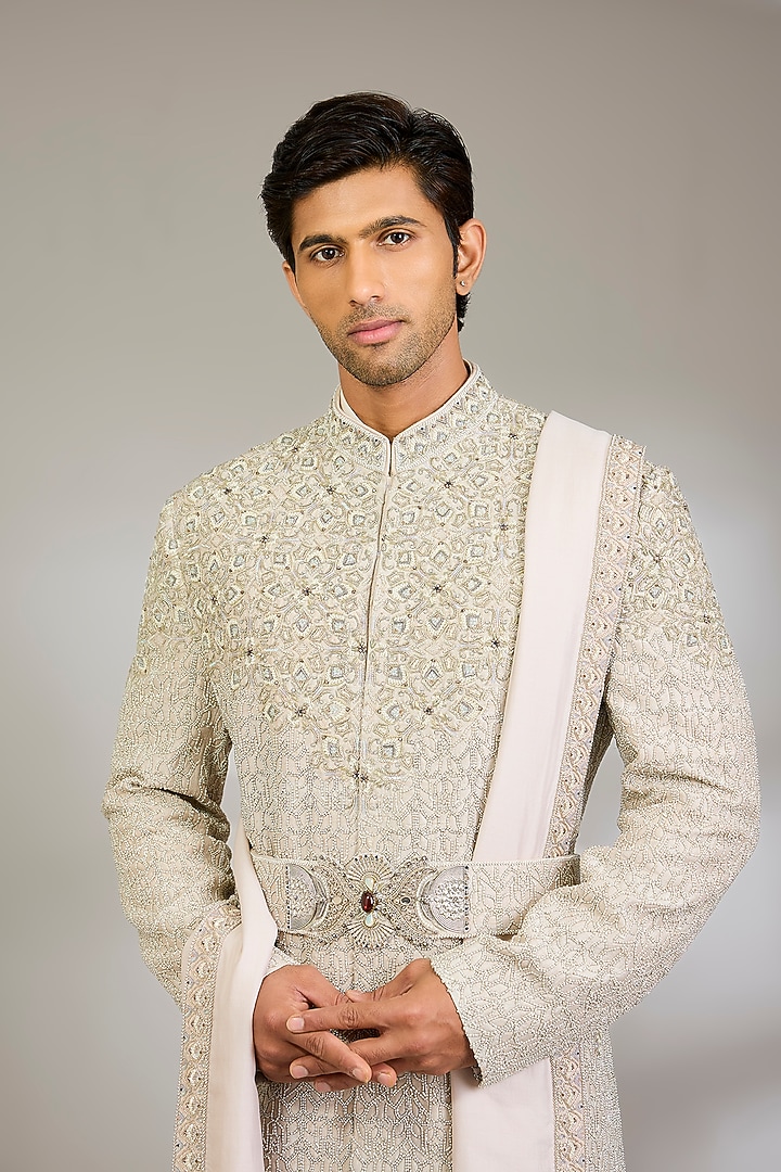 Blush Silk Groom Sherwani Set by Qbik Men at Pernia's Pop Up Shop