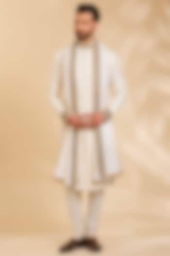 Ivory Silk Groom Sherwani Set by Qbik Men at Pernia's Pop Up Shop